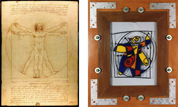 Da Vinci based his drawing on some hints at correlations of ideal human proportions with geometry in Book III of the treatise De Architectura by the ancient Roman architect Vitruvius, thus its name. Other artists had attempted to realize the conception, with less success. Vitruvius described as the principal source of proportion among the orders of architecture the proportion of the human figure. - fLANSBURG dESIGN
