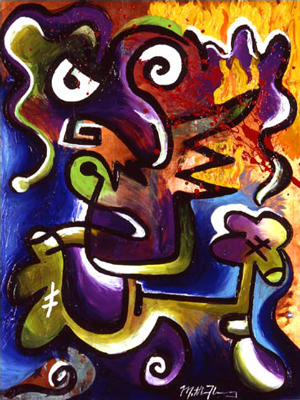 The Day I Set My Girlfriends Hair On Fire Acrylic Painting on Copper Sheet Abstract fLANSBURG dESIGN